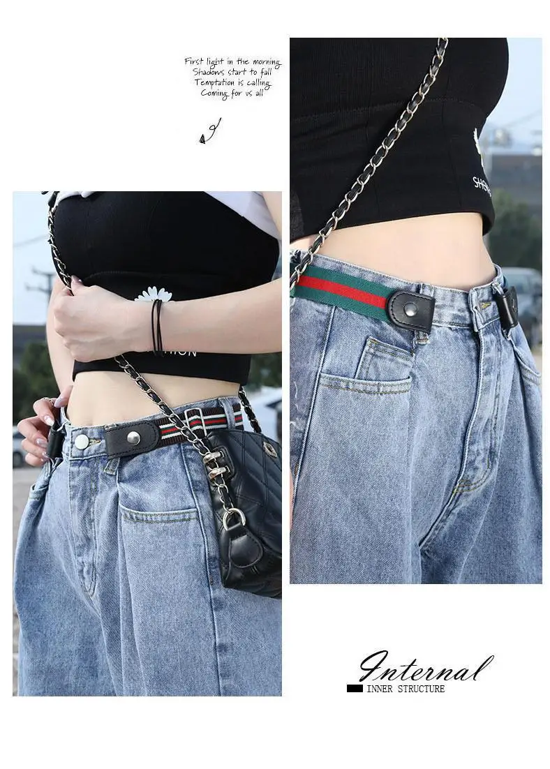 Buckle-Free Belt For Jean Pants Dresses No Buckle Stretch Elastic Waist Belt for Women Men Casual Buckle Free Invisible Belt Adj