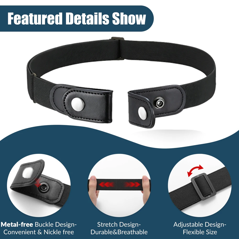 Buckle-Free Belt For Jean Pants Dresses No Buckle Stretch Elastic Waist Belt for Women Men Casual Buckle Free Invisible Belt Adj