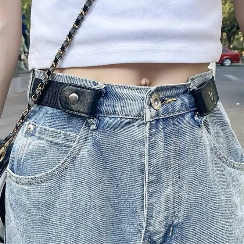 Buckle-Free Belt For Jean Pants Dresses No Buckle Stretch Elastic Waist Belt for Women Men Casual Buckle Free Invisible Belt Adj