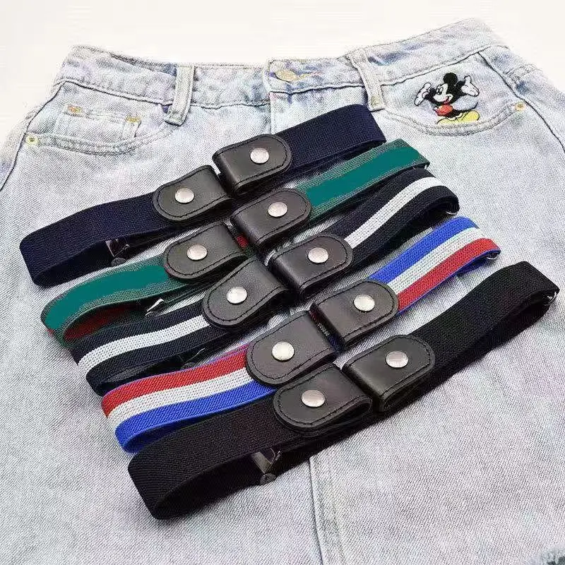 Buckle-Free Belt For Jean Pants Dresses No Buckle Stretch Elastic Waist Belt for Women Men Casual Buckle Free Invisible Belt Adj
