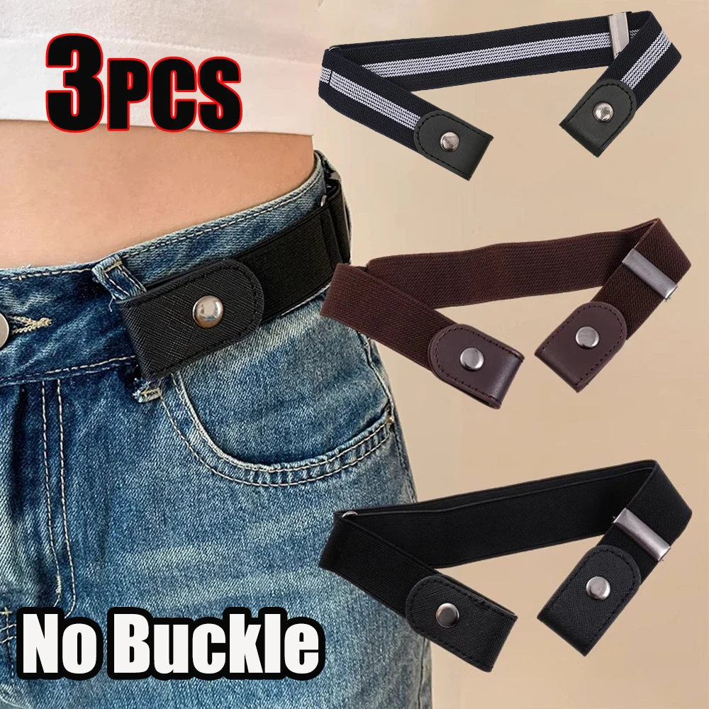 Buckle-Free Belt For Jean Pants Dresses No Buckle Stretch Elastic Waist Belt for Women Men Casual Buckle Free Invisible Belt Adj