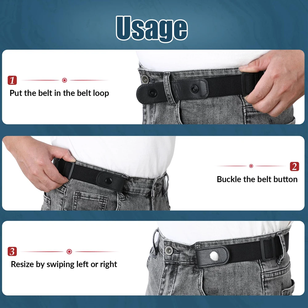 Buckle-Free Belt For Jean Pants Dresses No Buckle Stretch Elastic Waist Belt for Women Men Casual Buckle Free Invisible Belt Adj