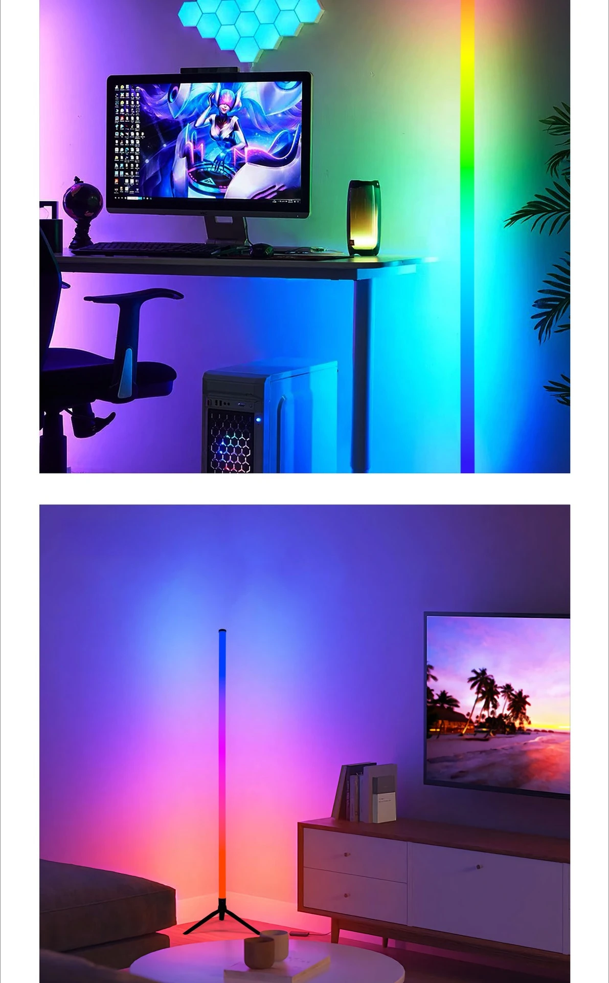 120CM LED RGB Floor Lamp Bar, Sound Pickup Ambient Light, Corner Wall Light for Bedroom, E-Sports Room Live Atmosphere Lamp