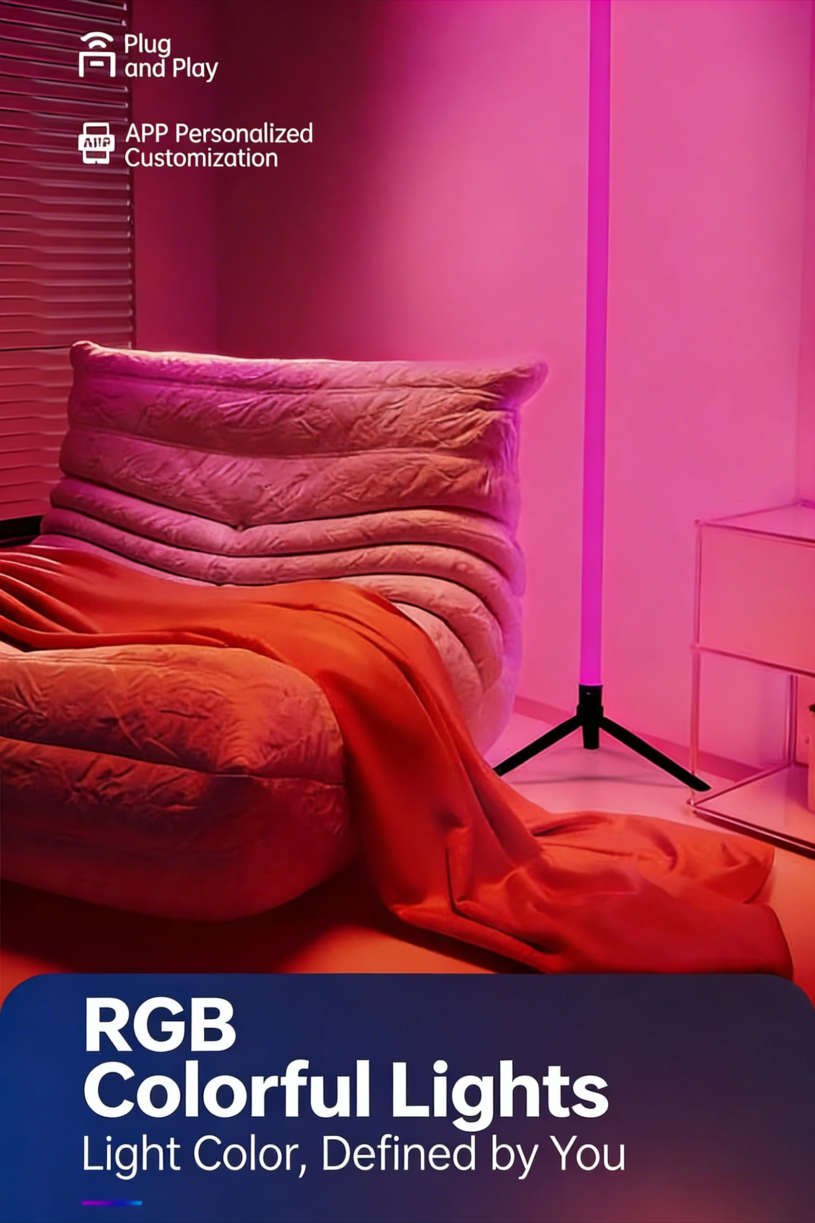120CM LED RGB Floor Lamp Bar, Sound Pickup Ambient Light, Corner Wall Light for Bedroom, E-Sports Room Live Atmosphere Lamp
