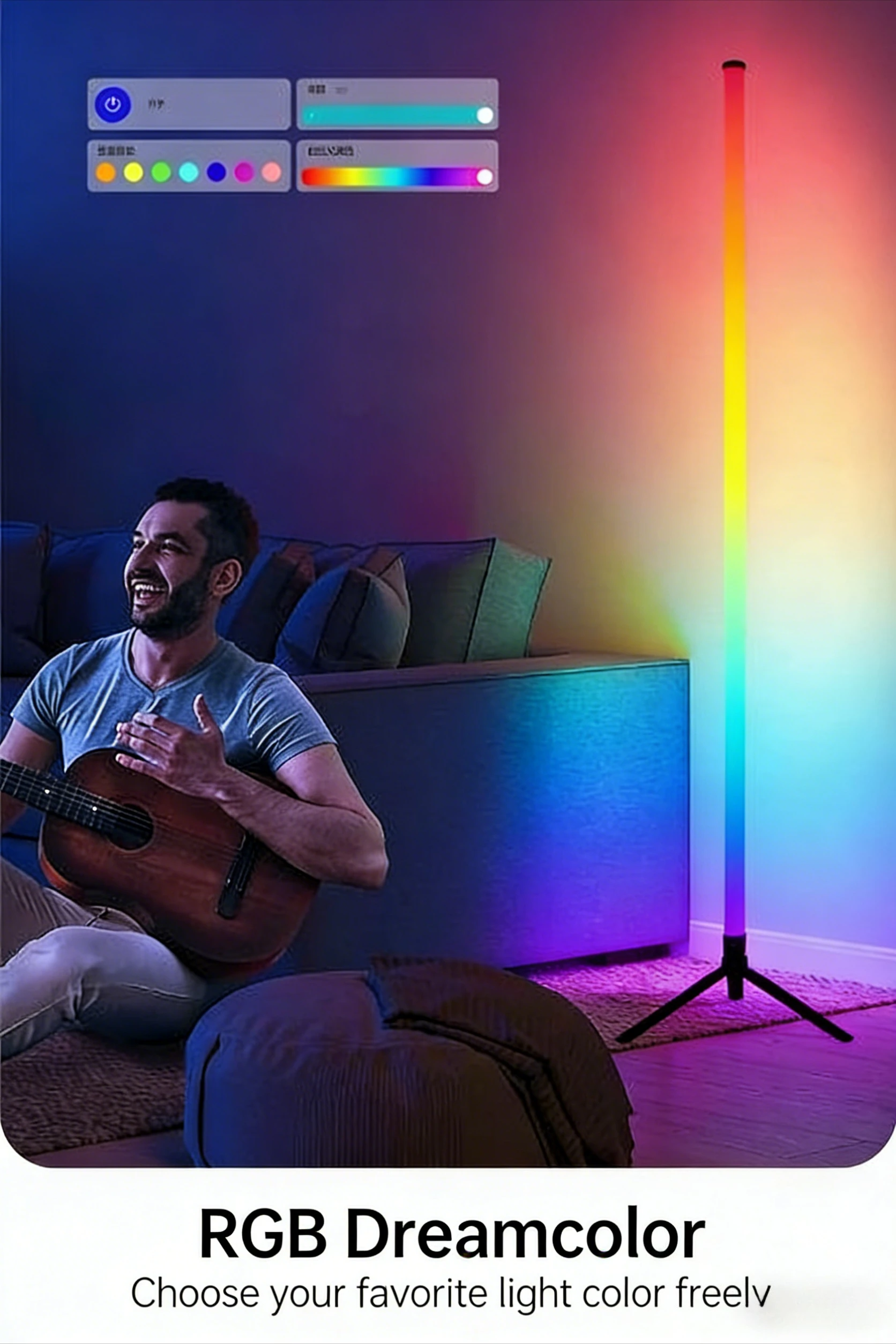 120CM LED RGB Floor Lamp Bar, Sound Pickup Ambient Light, Corner Wall Light for Bedroom, E-Sports Room Live Atmosphere Lamp