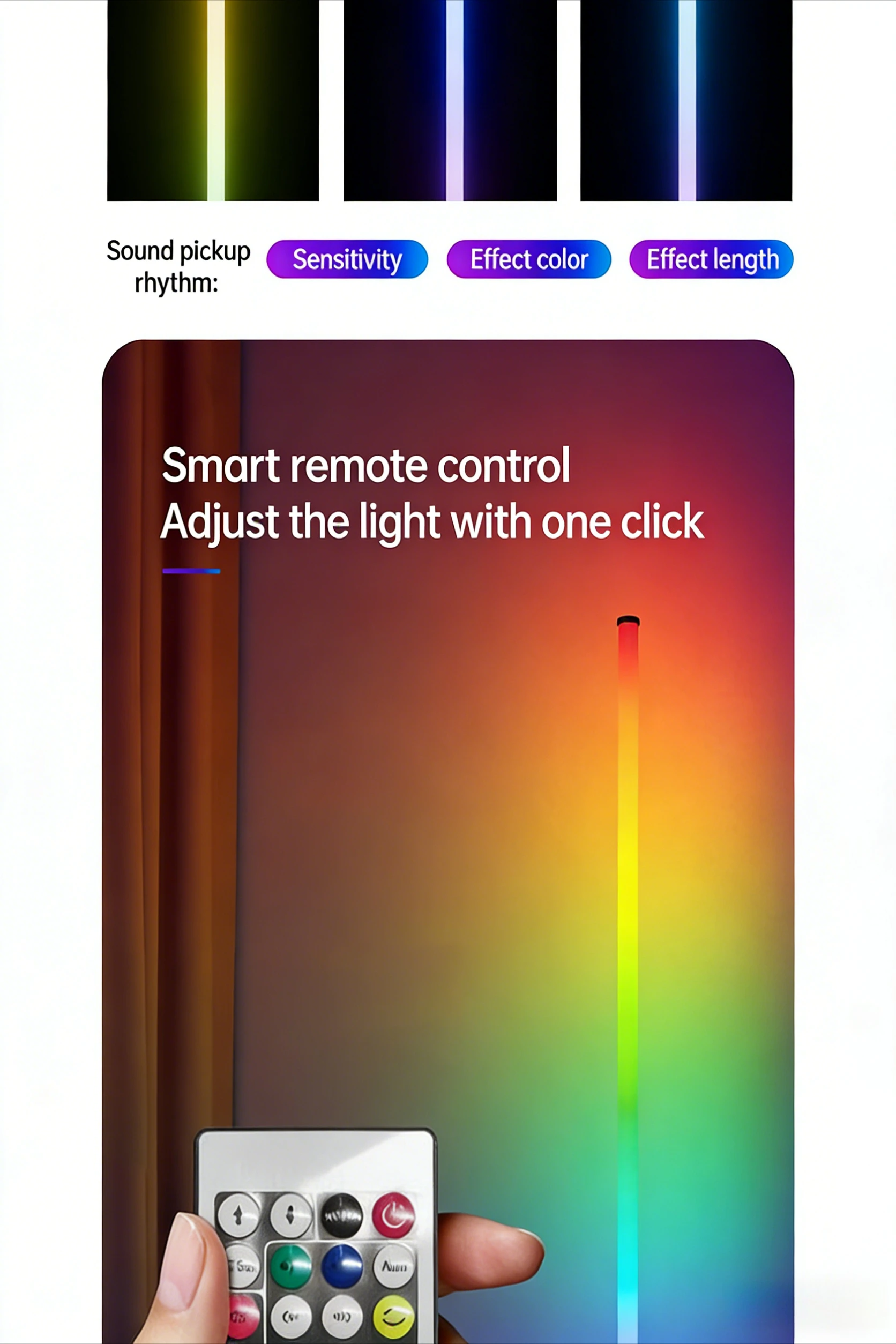 120CM LED RGB Floor Lamp Bar, Sound Pickup Ambient Light, Corner Wall Light for Bedroom, E-Sports Room Live Atmosphere Lamp
