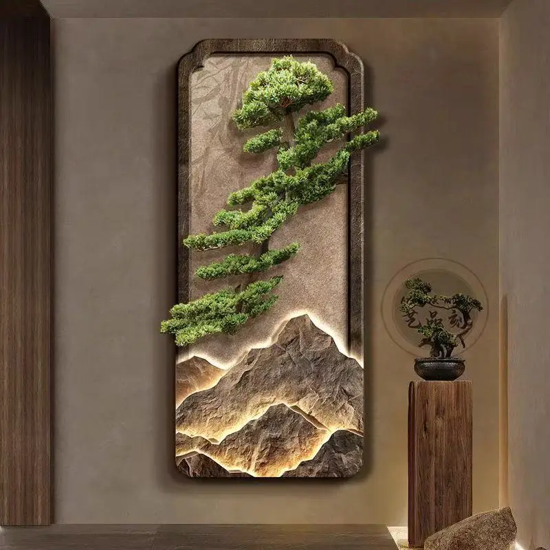 Chinese style entrance decoration painting, vertical landscape painting, corridor hanging painting, high-end door wall lamp