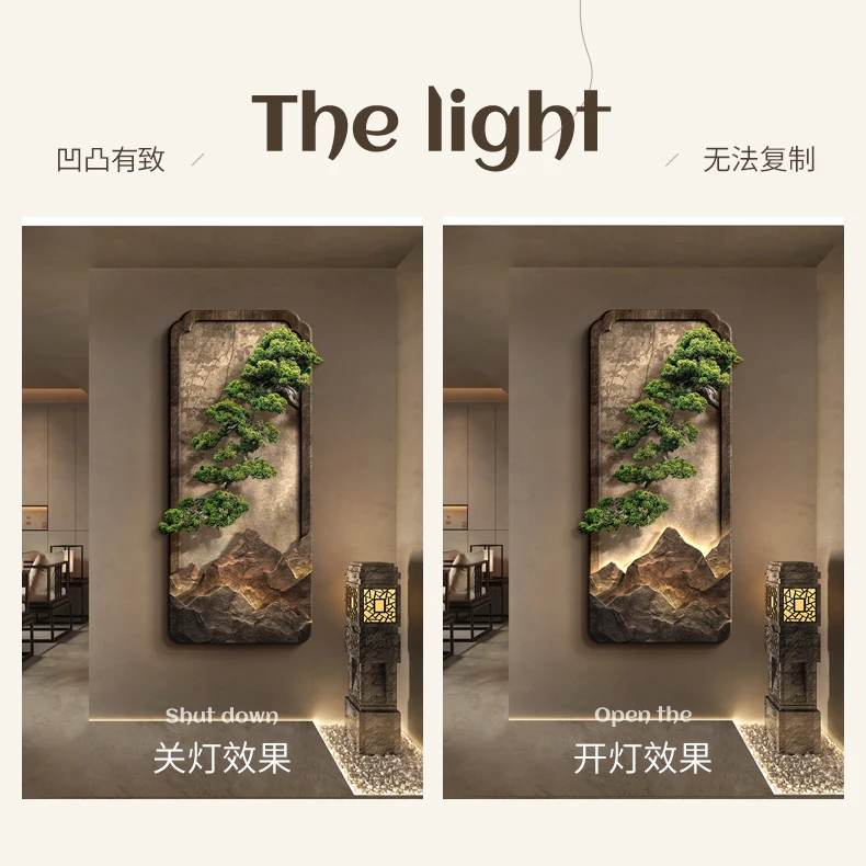 Chinese style entrance decoration painting, vertical landscape painting, corridor hanging painting, high-end door wall lamp