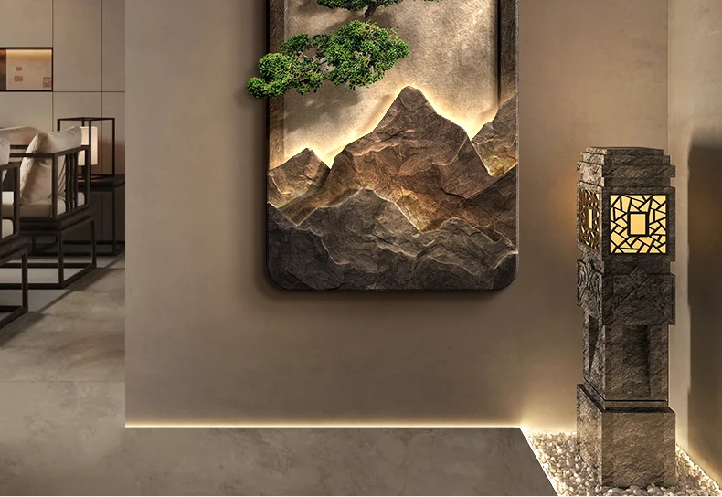 Chinese style entrance decoration painting, vertical landscape painting, corridor hanging painting, high-end door wall lamp