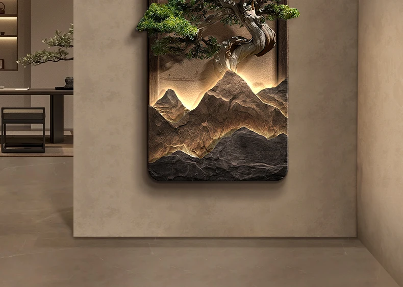 Chinese style entrance decoration painting, vertical landscape painting, corridor hanging painting, high-end door wall lamp