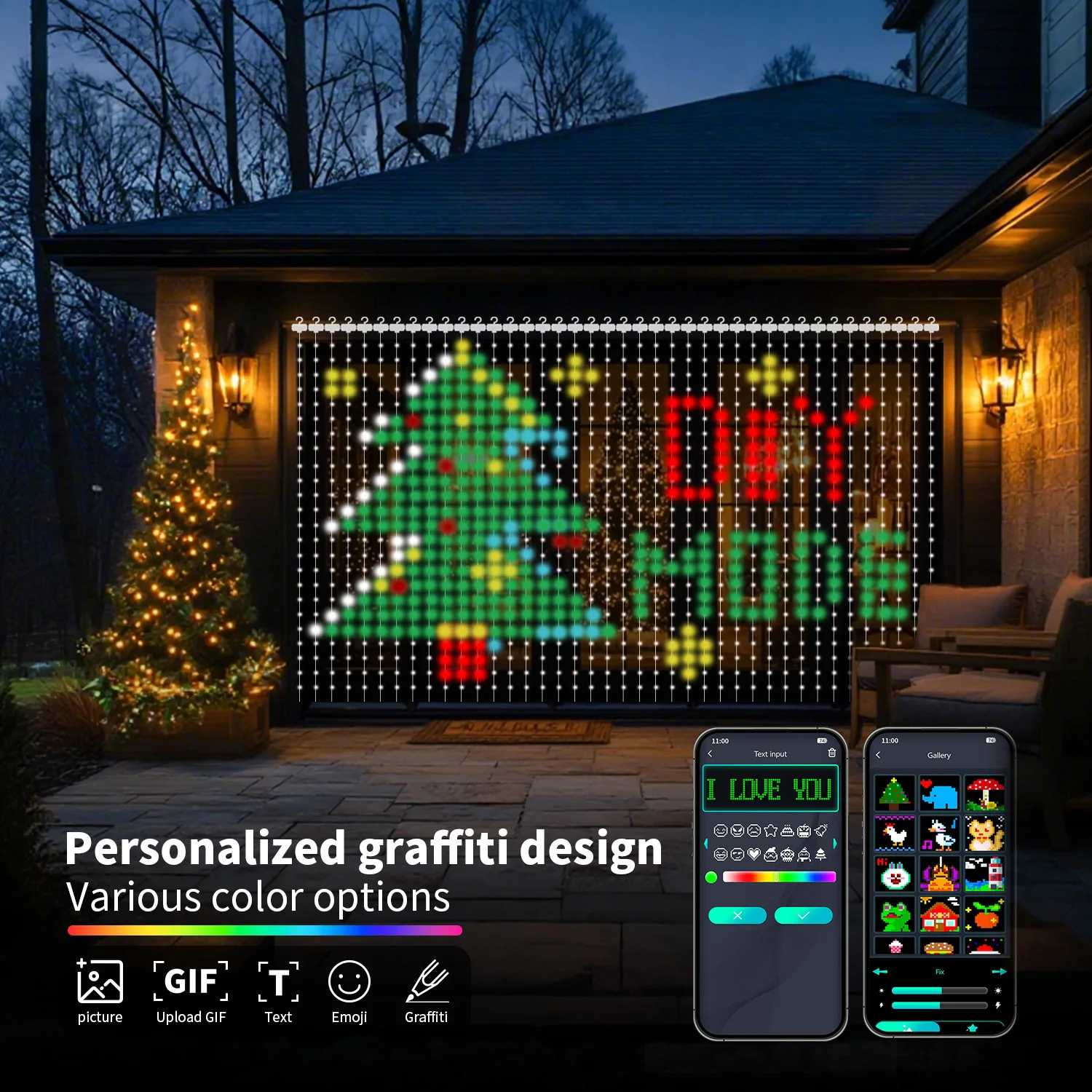 Smart Curtain Lights DIY Color Changing Fairy String Lights Music Sync for Indoor Outdoor Courtyard Garden Christmas Decoration
