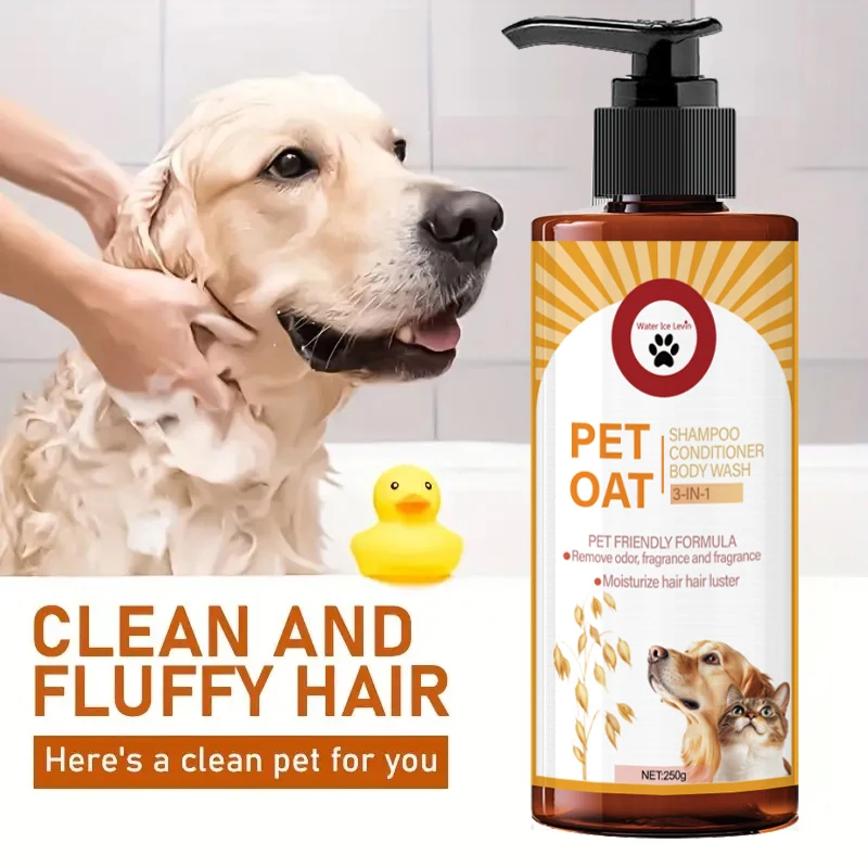 Pet shampoo; cleans fur, removes odors, makes fur soft and not dry, has a long-lasting fragrance, specially designed for pets, suitable for bathing dogs and cats