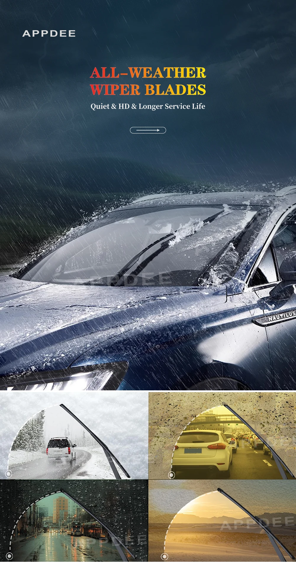 APPDEE Wiper For Nissan X-Trail T33 2021-2025 2022 2023 2024 Wiper Front & Rear Wiper Blades Windscreen Brushes 26"+17"+12"