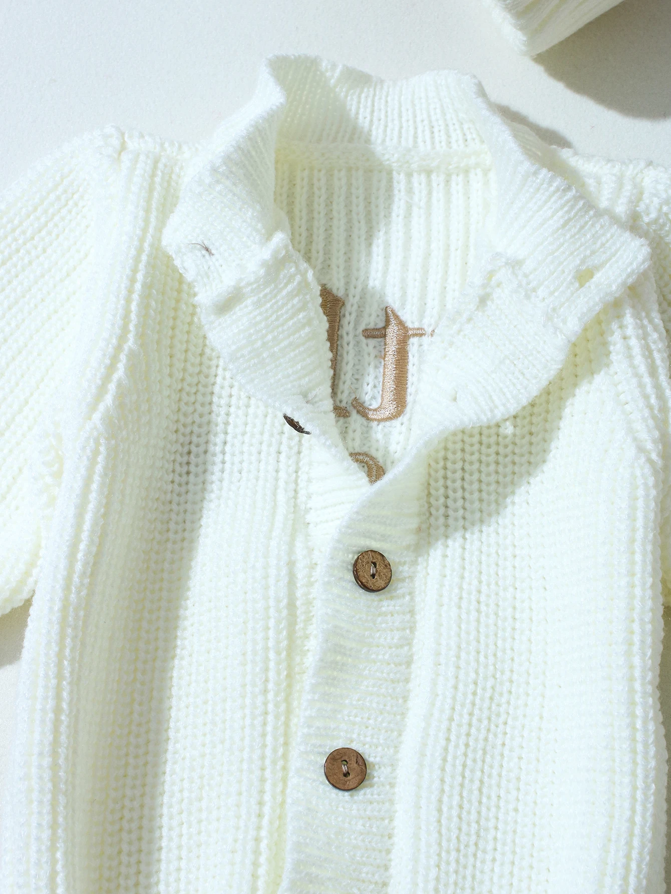 "little baby" Embroidery Knitting Newborn Birth Announcement Outfits Baby Bear Ears Photography Jumpsuit Infant Photo Props-HD
