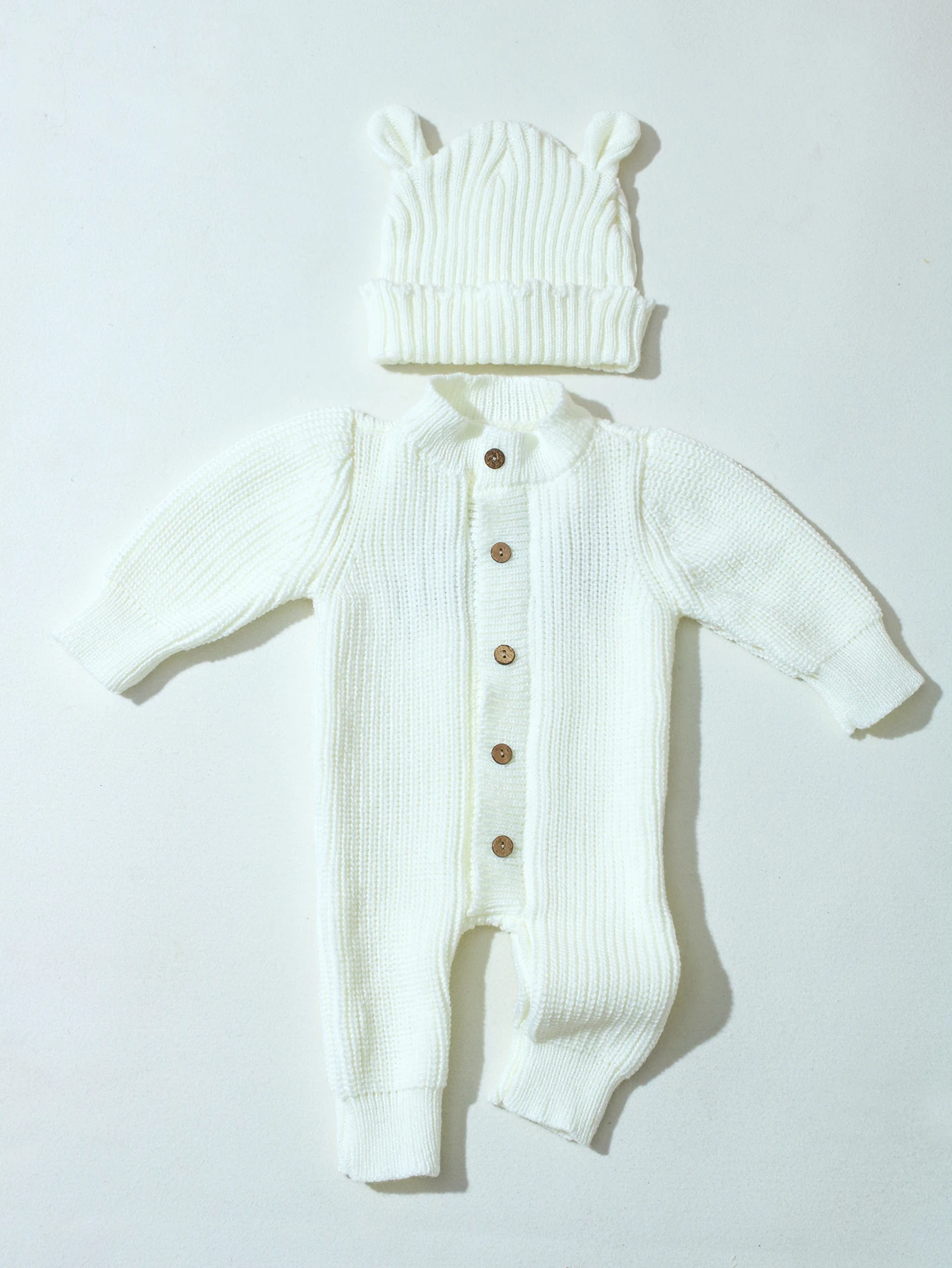 "little baby" Embroidery Knitting Newborn Birth Announcement Outfits Baby Bear Ears Photography Jumpsuit Infant Photo Props-HD