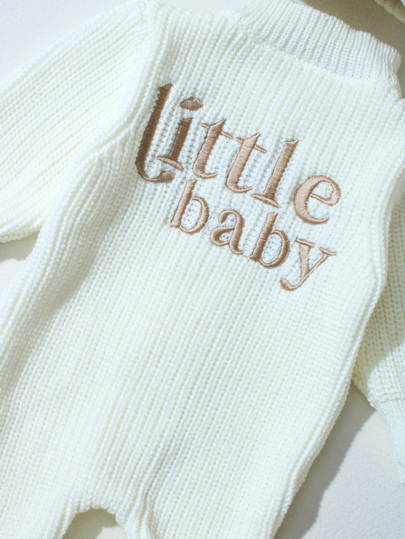 "little baby" Embroidery Knitting Newborn Birth Announcement Outfits Baby Bear Ears Photography Jumpsuit Infant Photo Props-HD