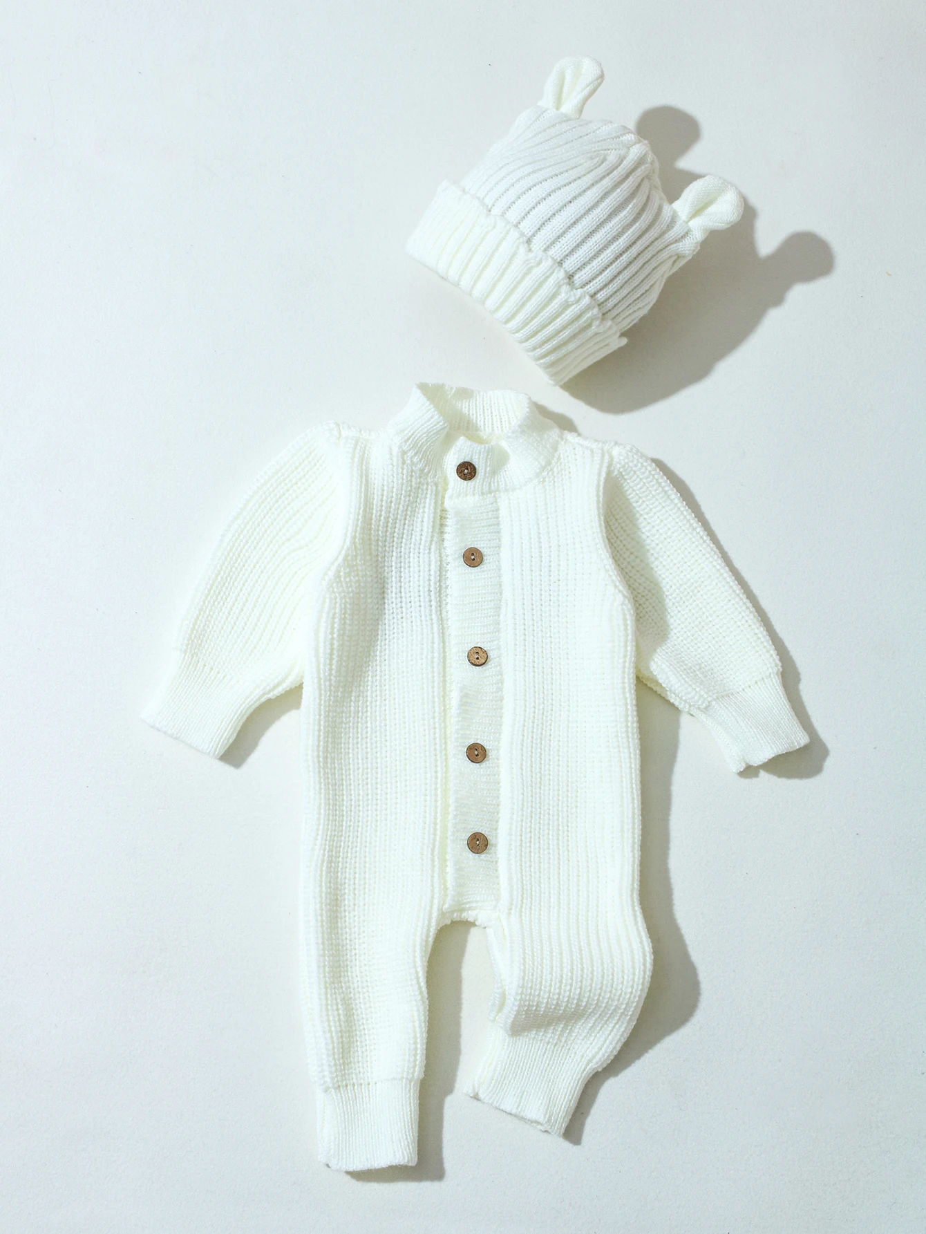 "little baby" Embroidery Knitting Newborn Birth Announcement Outfits Baby Bear Ears Photography Jumpsuit Infant Photo Props-HD