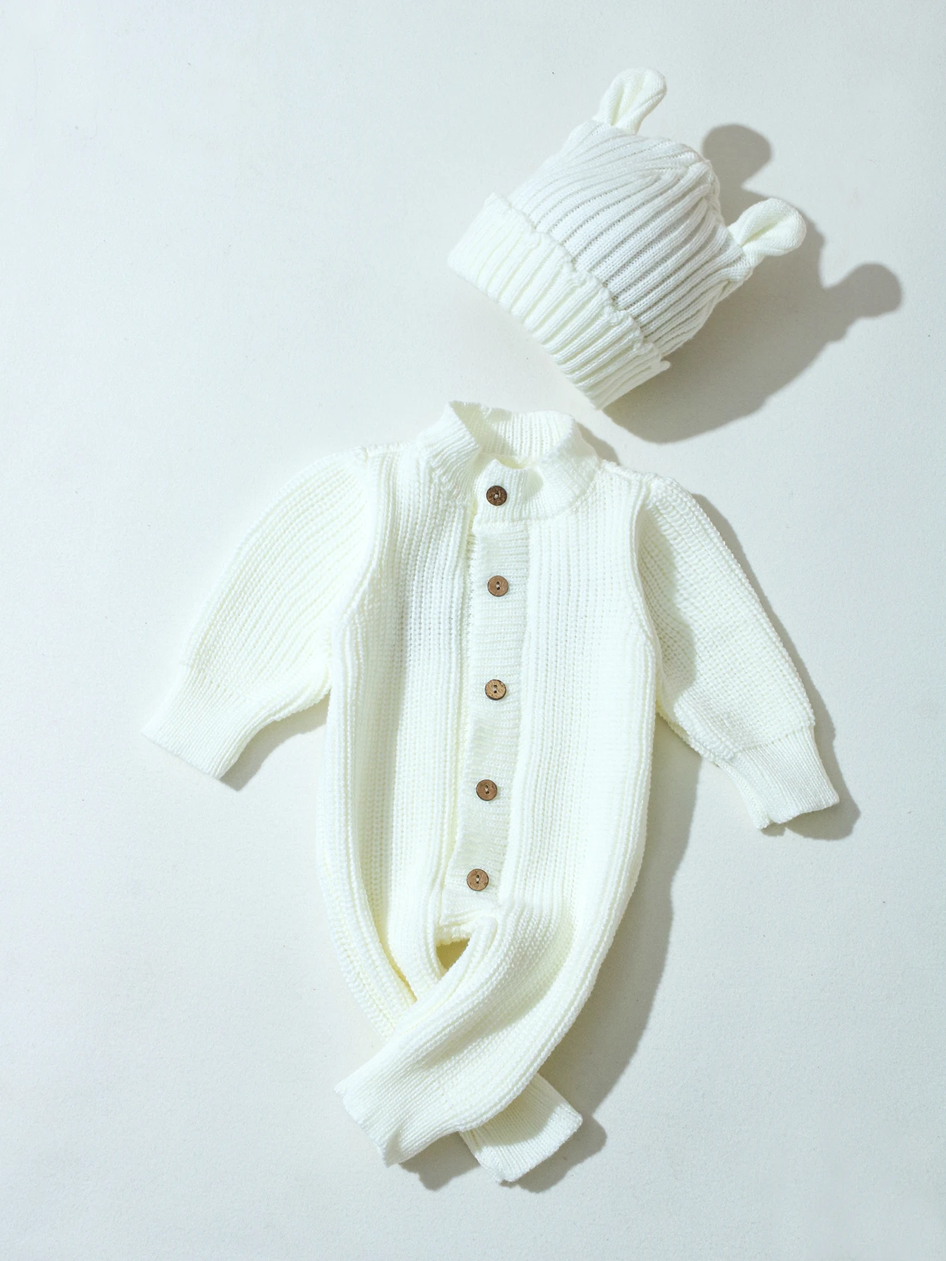 "little baby" Embroidery Knitting Newborn Birth Announcement Outfits Baby Bear Ears Photography Jumpsuit Infant Photo Props-HD