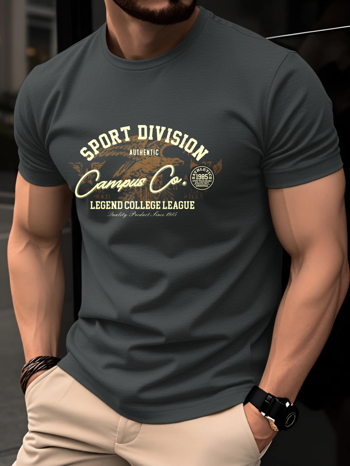 Summer 100% Pure Cotton Men's Fashionable Casual American Retro College Style Printed Loose Round Neck Short Sleeved T-Shirt Top