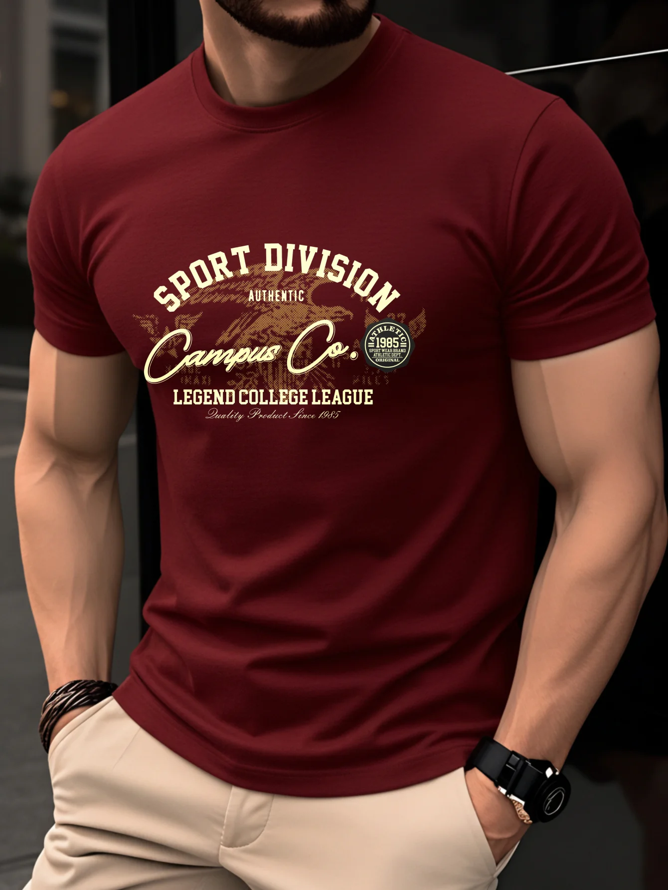 Summer 100% Pure Cotton Men's Fashionable Casual American Retro College Style Printed Loose Round Neck Short Sleeved T-Shirt Top