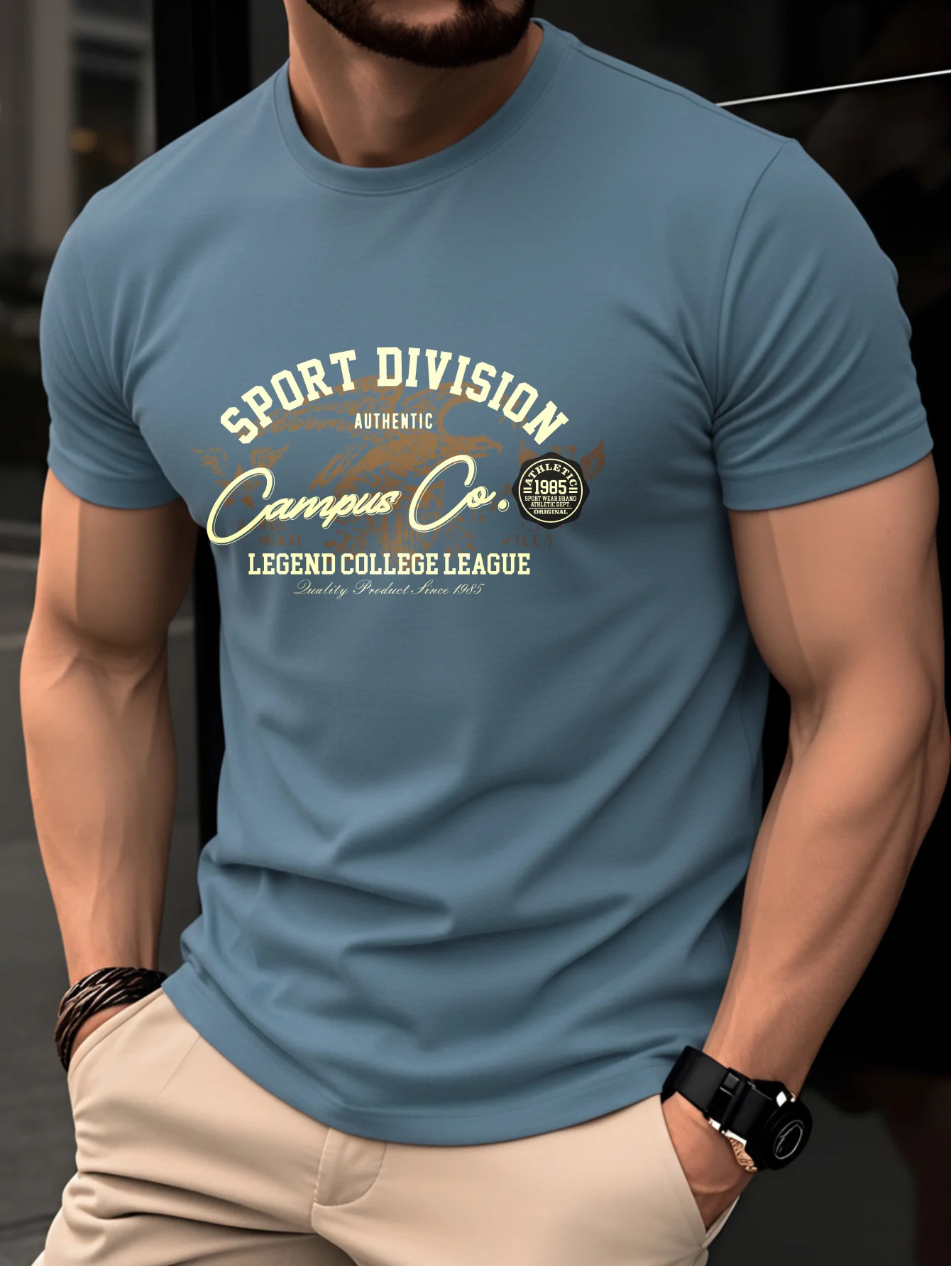 Summer 100% Pure Cotton Men's Fashionable Casual American Retro College Style Printed Loose Round Neck Short Sleeved T-Shirt Top