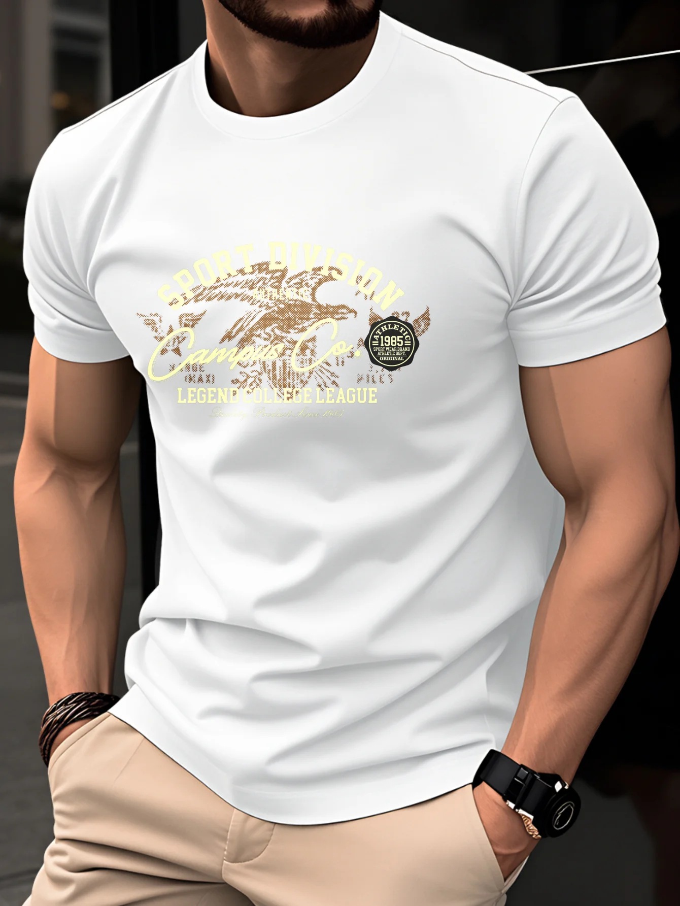 Summer 100% Pure Cotton Men's Fashionable Casual American Retro College Style Printed Loose Round Neck Short Sleeved T-Shirt Top