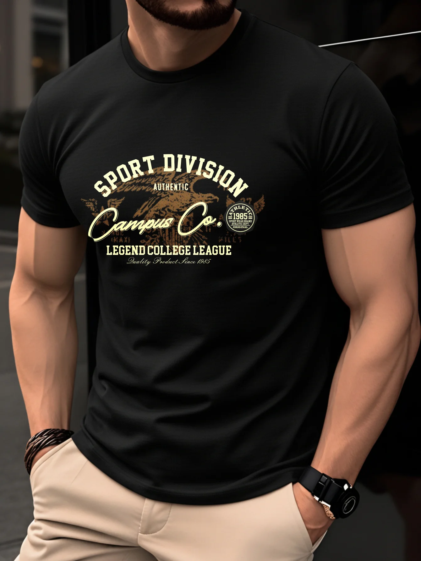 Summer 100% Pure Cotton Men's Fashionable Casual American Retro College Style Printed Loose Round Neck Short Sleeved T-Shirt Top