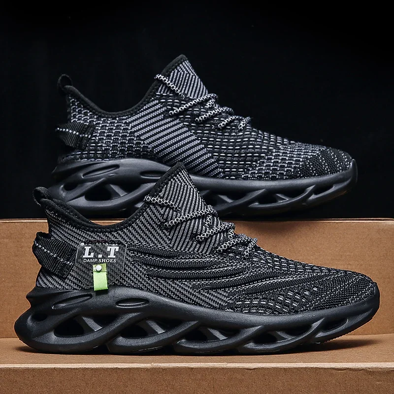 YRZL Men Sports Running Black Jogging Shoes Casual Sneakers Outdoor Breathable Mesh Women Light Shock-absorption Black Tennis