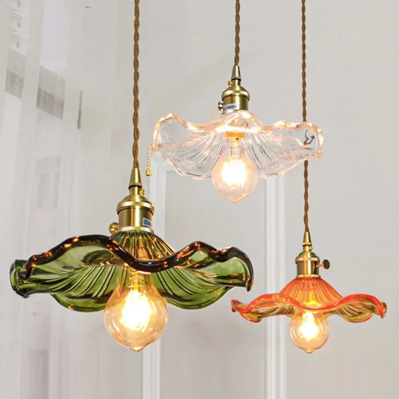 Nordic Minimalism LED Pendant Light Fixtures Bedroom for Living Room Bar Colorful Glass Copper Hanging Lamp Lights