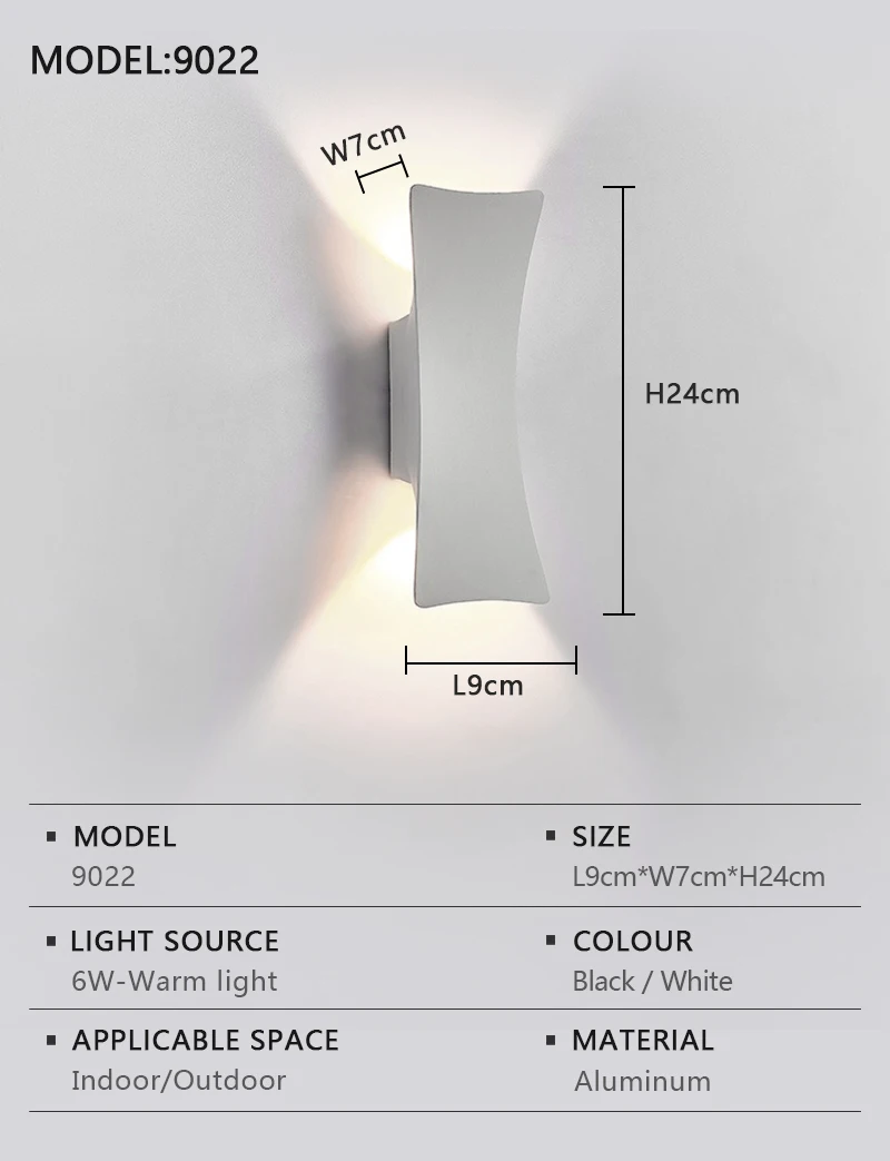 LED Wall Lamp Indoor and Outdoor IP65 Waterproof White/black Modern Minimalist Aluminum Home Light Porch Garden Light AC85-265V