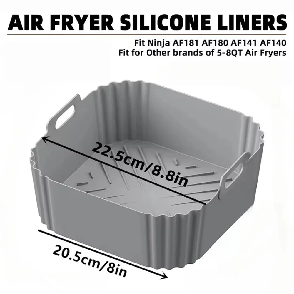 Silicone Air Fryer Liners 22.5cm Non-Stick Basket Reusable for Ninja AF181 AF180 AF141 AF140 Compatible with 5-8QT Air Fryers