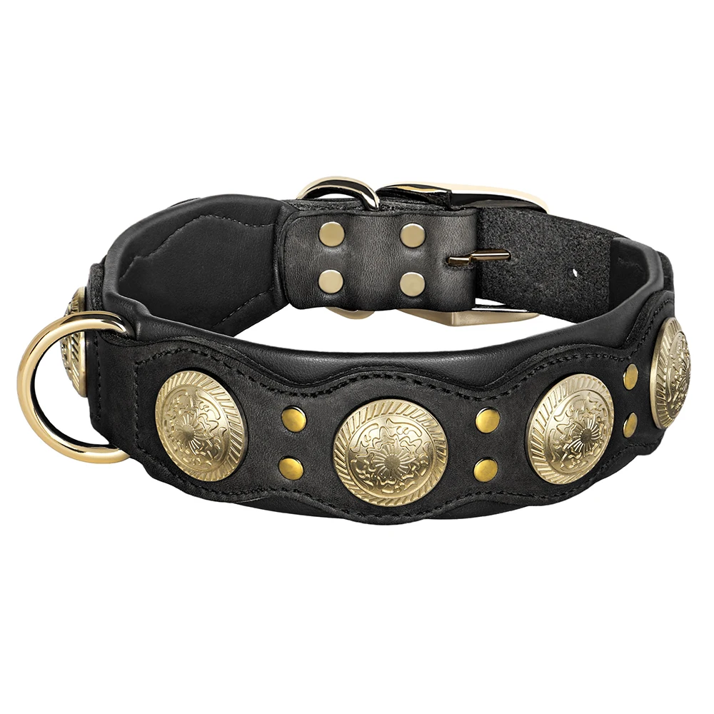 Real Leather Dog Collar Genuine Leather Dog Collars Spiked Studded Big Dog Collar Necklace Adjustable For Medium Large Dogs Pug