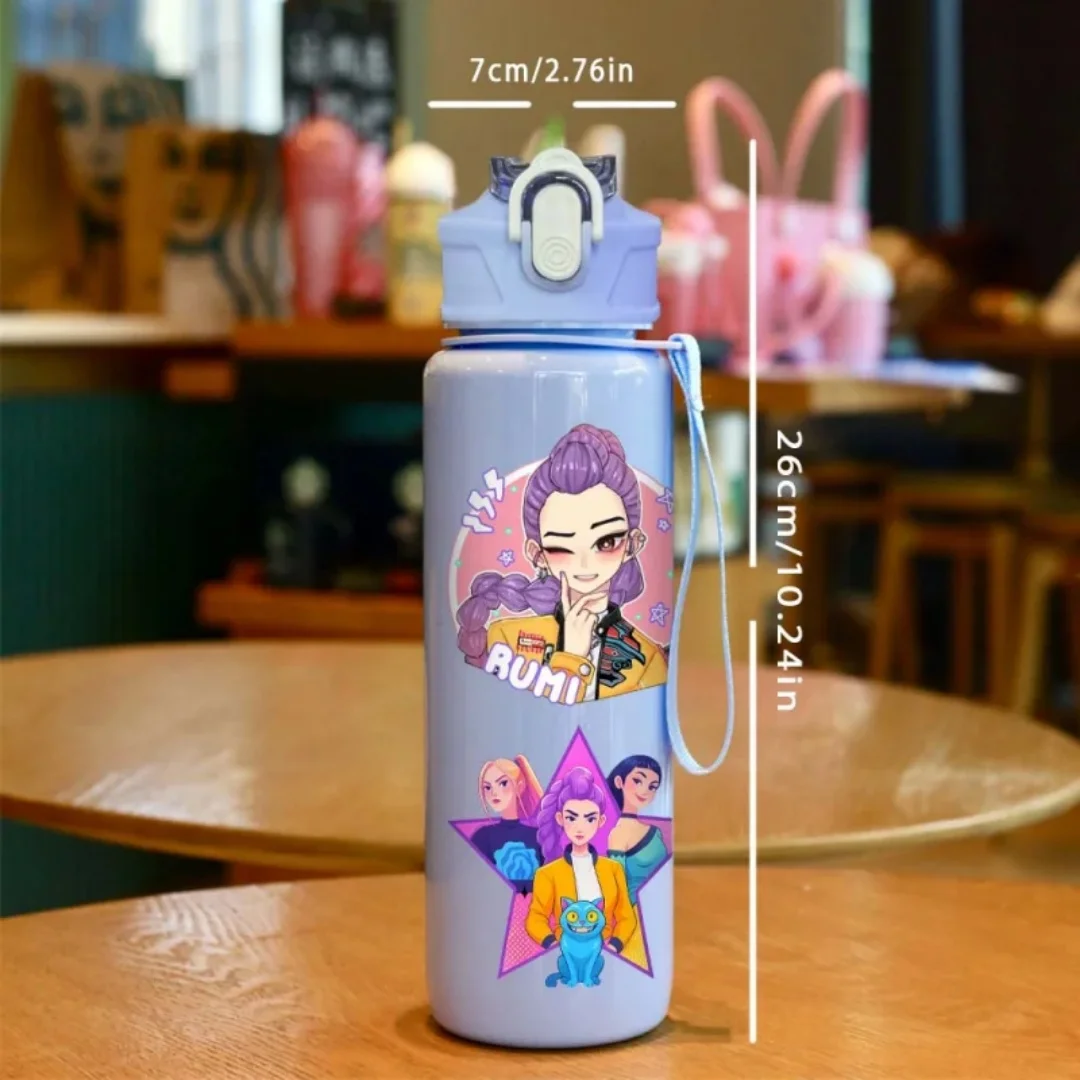 3D Printed Girl Cartoon Water Bottle, Stylish and Durable, Portable with Lanyard, Large Capacity, Leakproof, for All Ages.