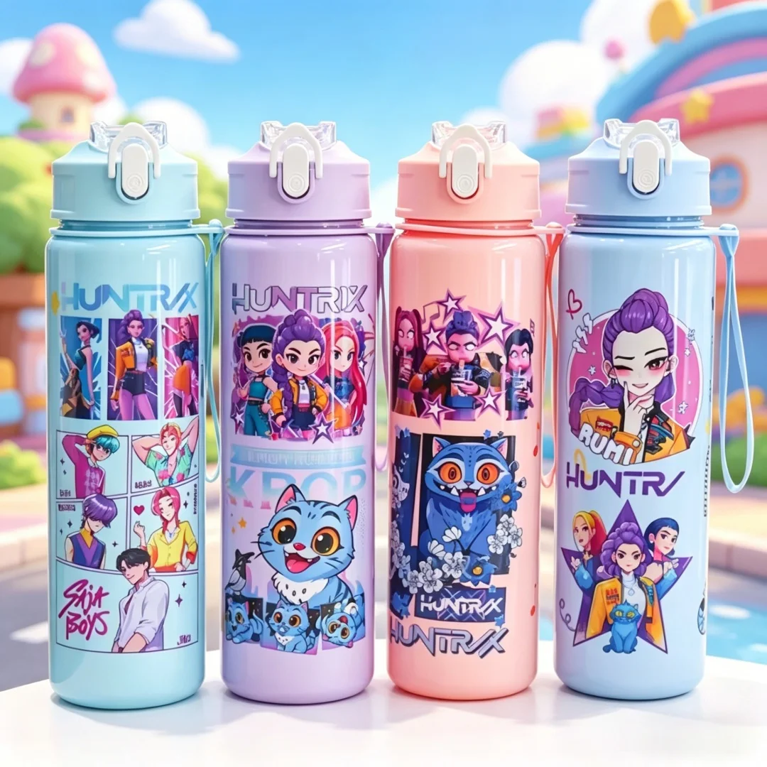 3D Printed Girl Cartoon Water Bottle, Stylish and Durable, Portable with Lanyard, Large Capacity, Leakproof, for All Ages.