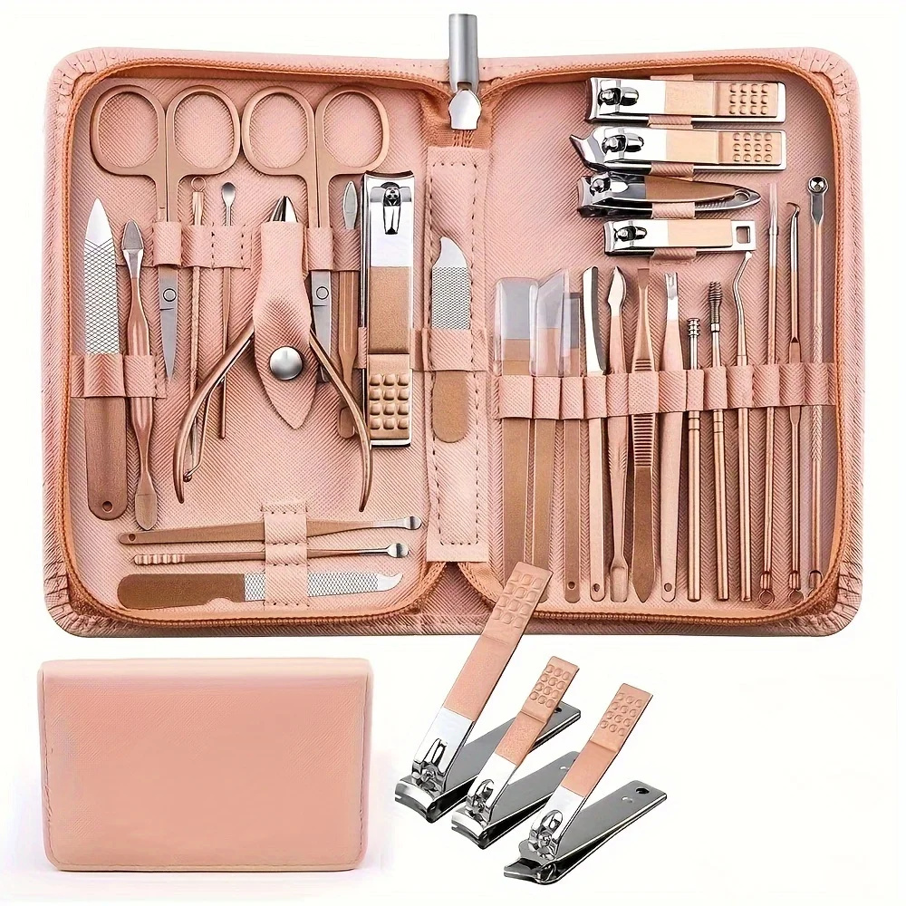 30pcs Professional Stainless Steel Nail Clipper Set Green Nail Tools Manicure Pedicure Set of 30pcs Travel Grooming Kit