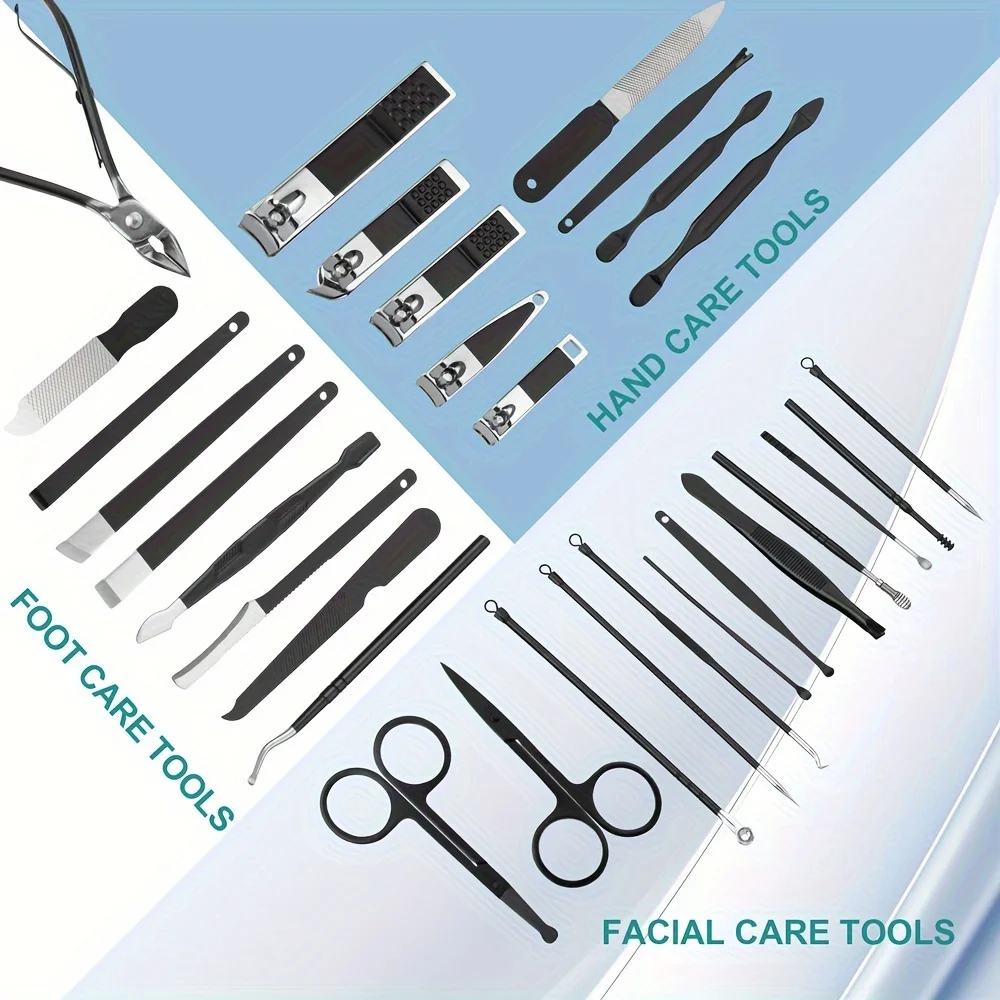 30pcs Professional Stainless Steel Nail Clipper Set Green Nail Tools Manicure Pedicure Set of 30pcs Travel Grooming Kit