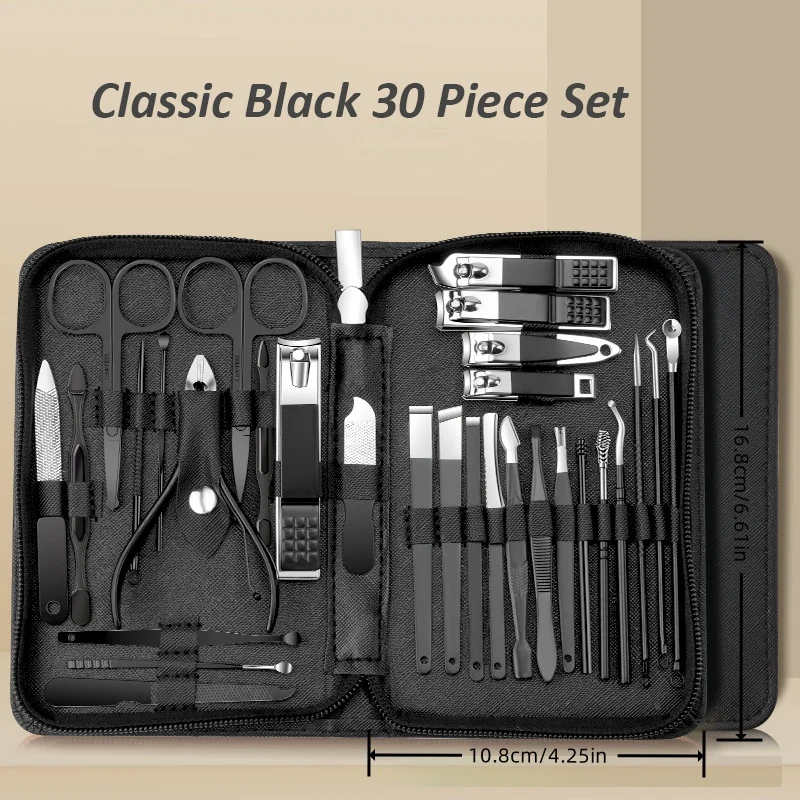 30pcs Professional Stainless Steel Nail Clipper Set Green Nail Tools Manicure Pedicure Set of 30pcs Travel Grooming Kit