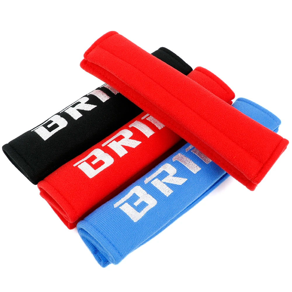 2pcs JDM Style Suede Seat Belt Cover Soft Harness Pads Shoulder Pad Embroidered Logo