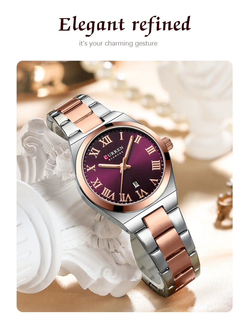 CURREN Luxury Women Watches Fashion Casual FemaleLadies Stainless Steel Quartz Wristwatches Life Waterproof Girlfriend Gift