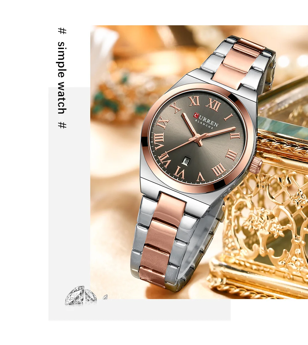 CURREN Luxury Women Watches Fashion Casual FemaleLadies Stainless Steel Quartz Wristwatches Life Waterproof Girlfriend Gift