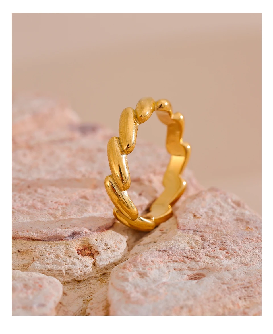 Yhpup High Quality Minimalist Stainless Steel PVD Plated Heart Geometric Chic Finger Ring Golden Fashion Jewelry Women Gift