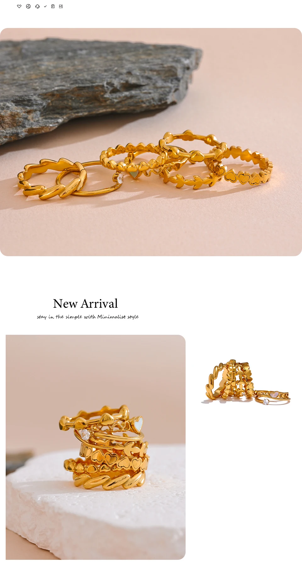 Yhpup High Quality Minimalist Stainless Steel PVD Plated Heart Geometric Chic Finger Ring Golden Fashion Jewelry Women Gift