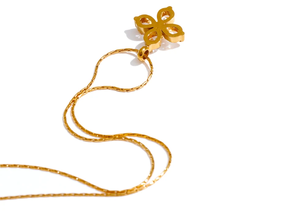 Yhpup Delicate Shiny Cubic Zirconia Flower Pendant Chic Necklace 18K Golden Plated High Quality Fashion PVD Jewelry Waterproof