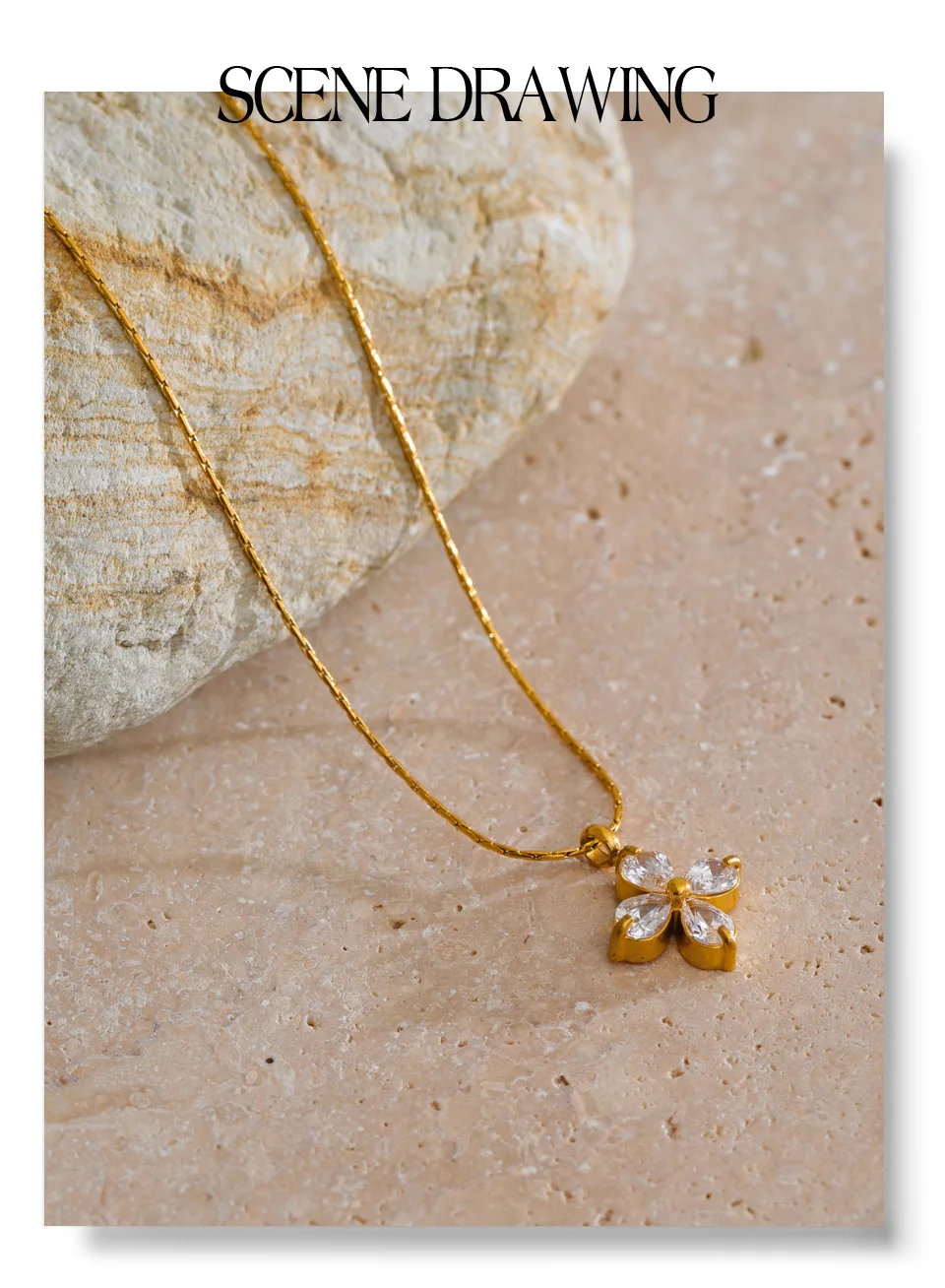 Yhpup Delicate Shiny Cubic Zirconia Flower Pendant Chic Necklace 18K Golden Plated High Quality Fashion PVD Jewelry Waterproof