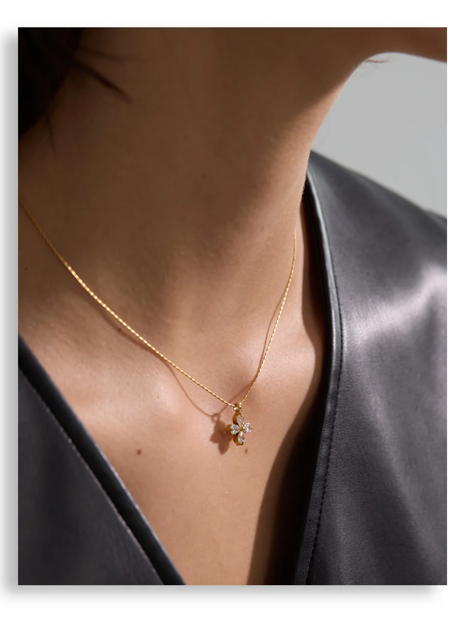 Yhpup Delicate Shiny Cubic Zirconia Flower Pendant Chic Necklace 18K Golden Plated High Quality Fashion PVD Jewelry Waterproof