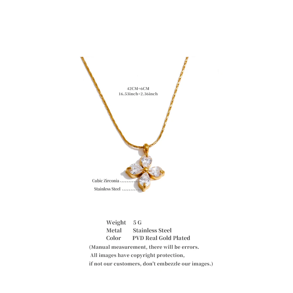 Yhpup Delicate Shiny Cubic Zirconia Flower Pendant Chic Necklace 18K Golden Plated High Quality Fashion PVD Jewelry Waterproof