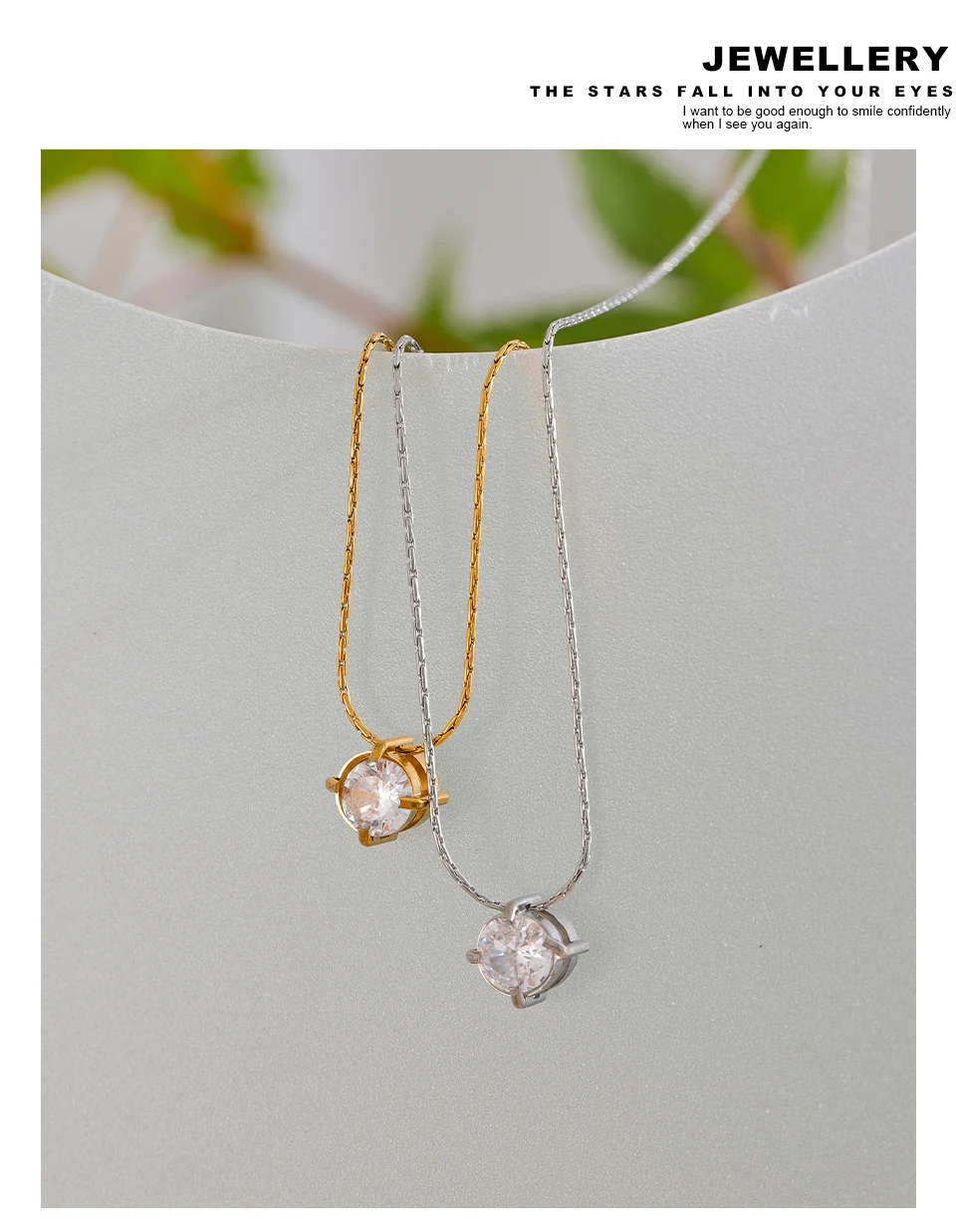 Yhpup Korean Chic Stainless Steel Shiny Cubic Zirconia Cast Delicate Necklace Pendant for Women Daily Waterproof Basic Jewelry