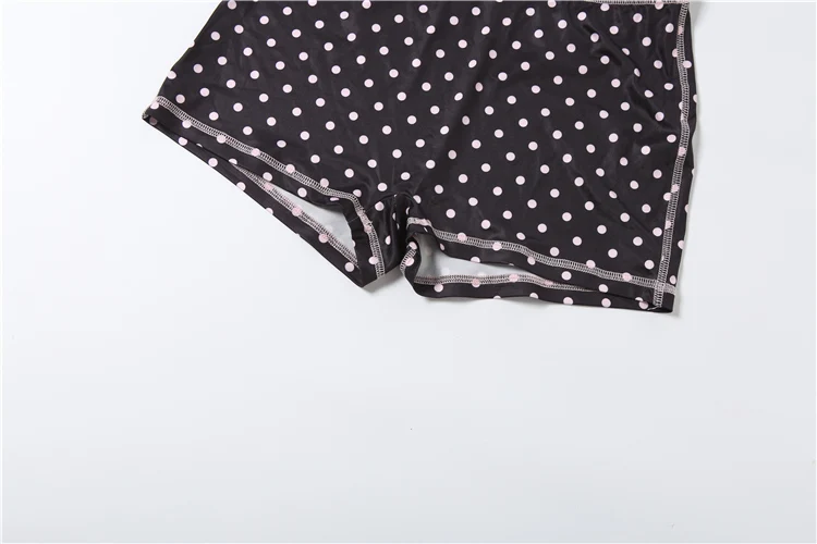 Kliou Polka Dot Print 2 Piece Set Woman Zip Turtleneck Short Sleeve Crop Tops+Skinny Shorts Street Sexy Fashion Style Outfits