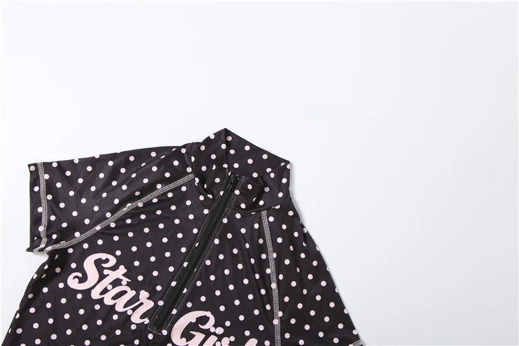 Kliou Polka Dot Print 2 Piece Set Woman Zip Turtleneck Short Sleeve Crop Tops+Skinny Shorts Street Sexy Fashion Style Outfits