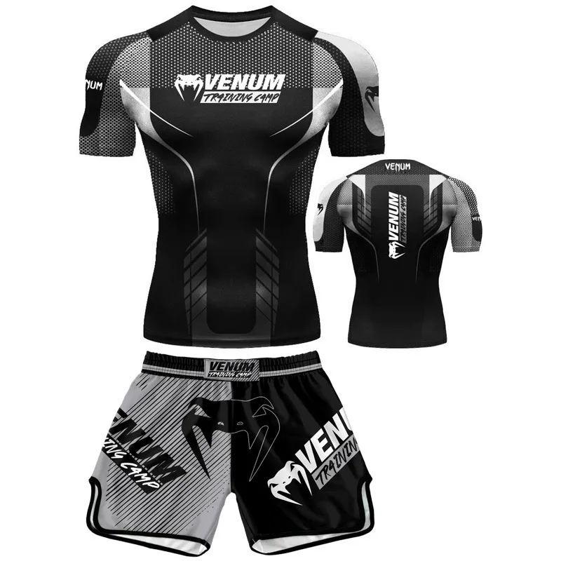 Free fighting and Boxing MuayThai Shirt shorts set Venom UFC Sets Quick-Drying Breathable Polyester Training T-Shirt Shorts set
